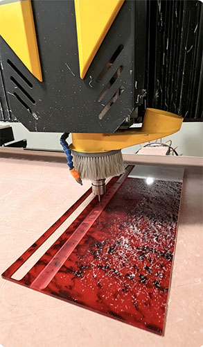 CNC precision carving and machining process for custom acrylic and wood products at Guangdong Yuefeng factory