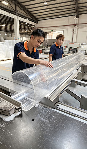 Precision acrylic sheet cutting process at Guangdong Yuefeng factory