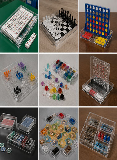 Custom acrylic tabletop game boards, game pieces and acrylic game accessories