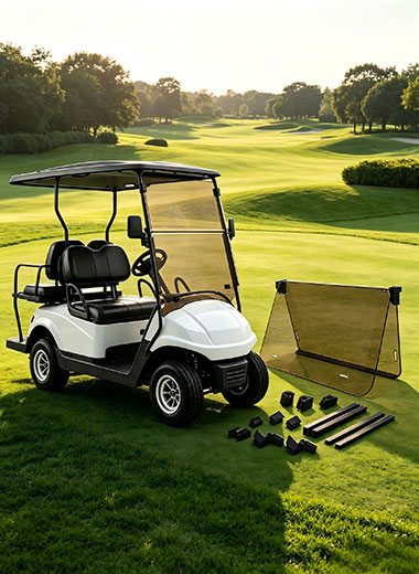 Custom acrylic and PC tinted golf cart windshields for electric golf carts and utility vehicles