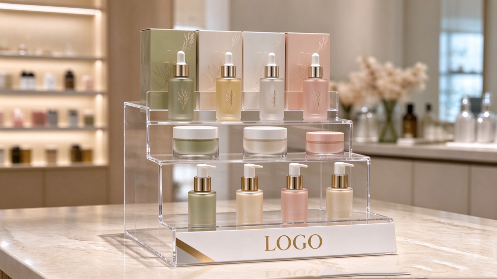 Acrylic Cosmetic Display Stand in Retail Shop