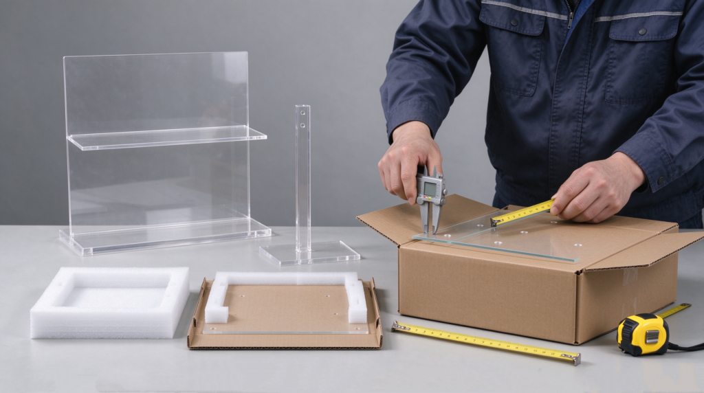 Check dimensions and structure for acrylic display packaging