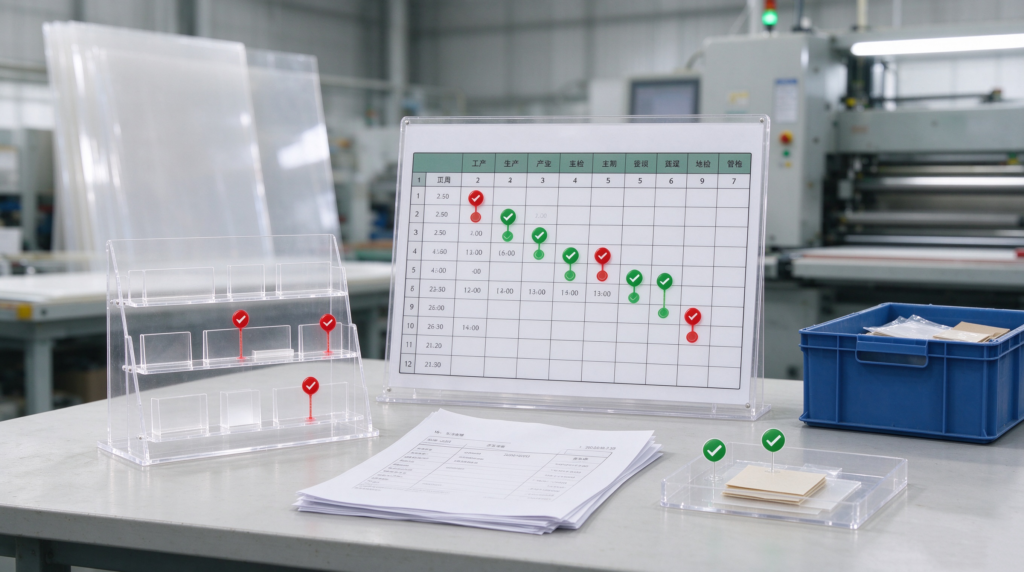 Acrylic display lead time delay risk in manufacturing scheduling