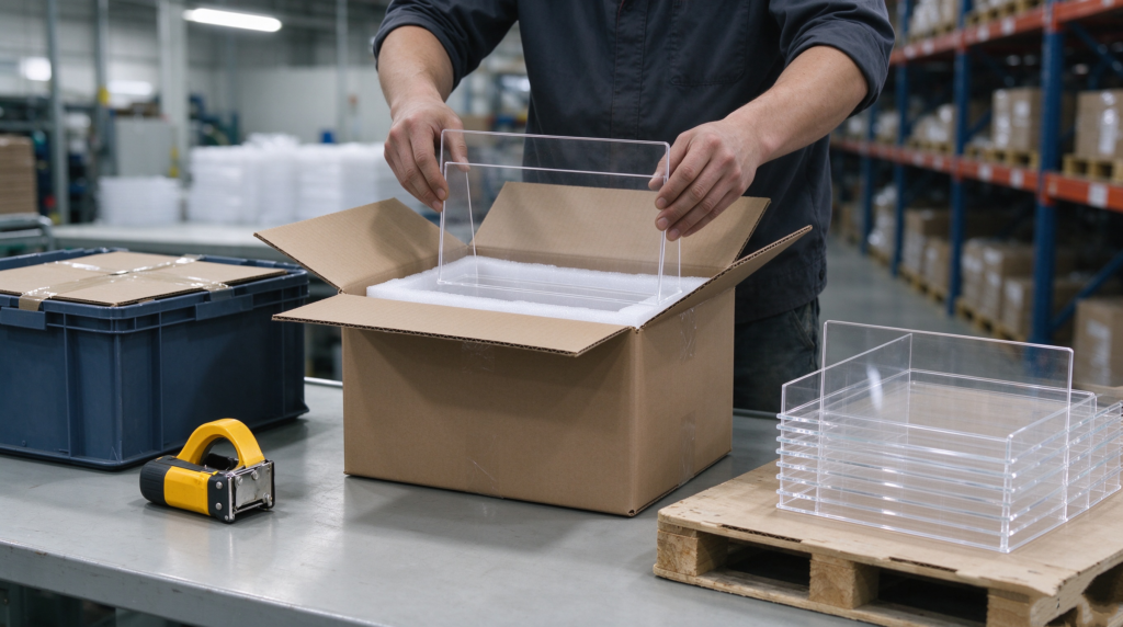 1. `Packaging and shipping connection for acrylic display delivery
