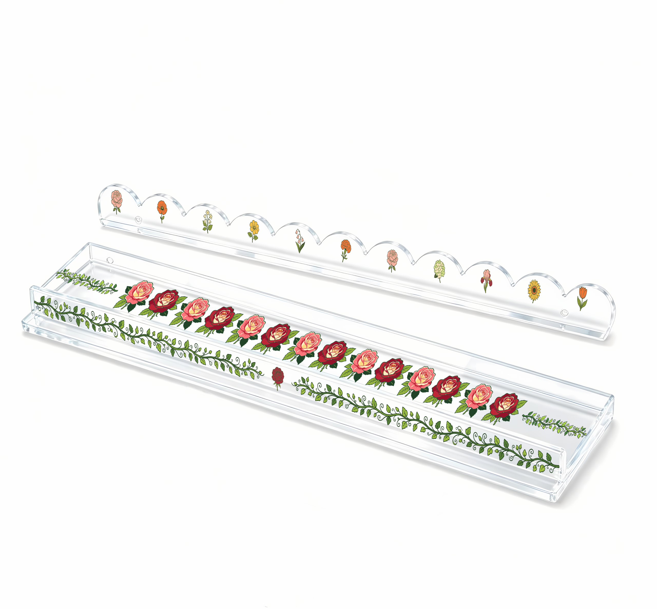 Acrylic Mahjong Rack with Pusher‑Floral
